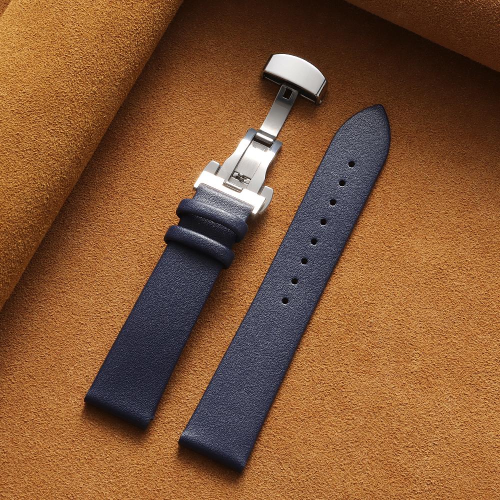 Ultra-Thin Genuine Leather Watch Band 12/14/16/17/18/19/20/21/22mm Soft Cowhide Strap Butterfly Buckle for Man Women Watchband