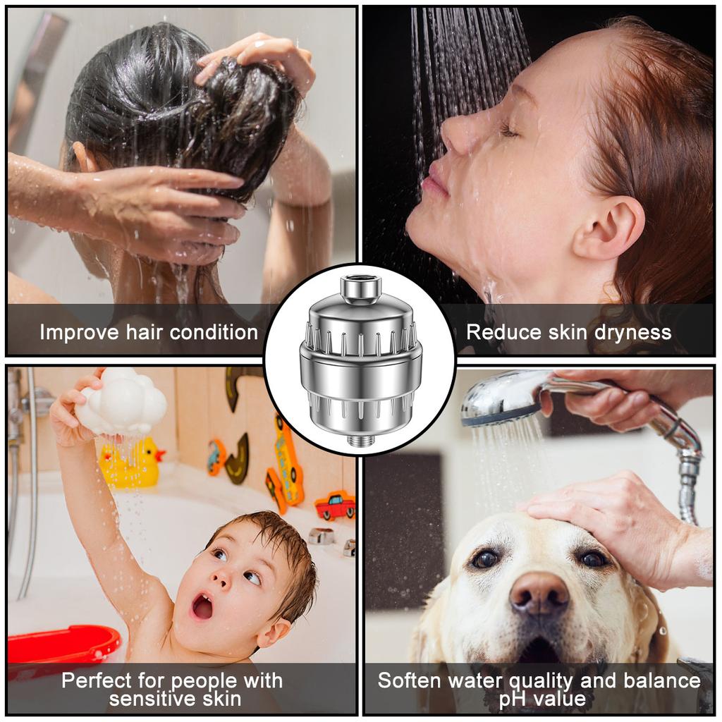 20-Stage Hard Water Shower Filter Stainless Steel Shower Water Filter Water Softener Shower Head Filter with 2 Filter Elements