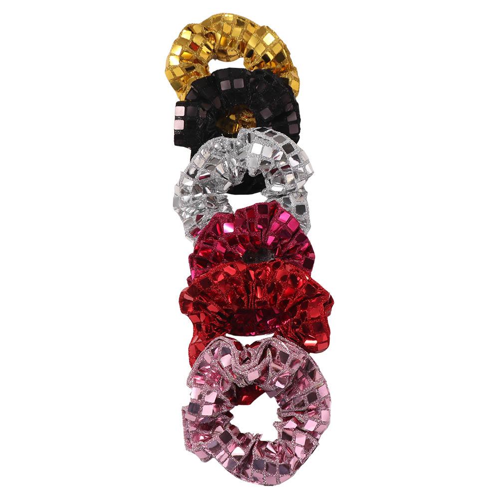 6pcs Super Shiny Rubber Bands Set Retro Disco Women's Hair Ties Large Intestine Hair Tie Wedding