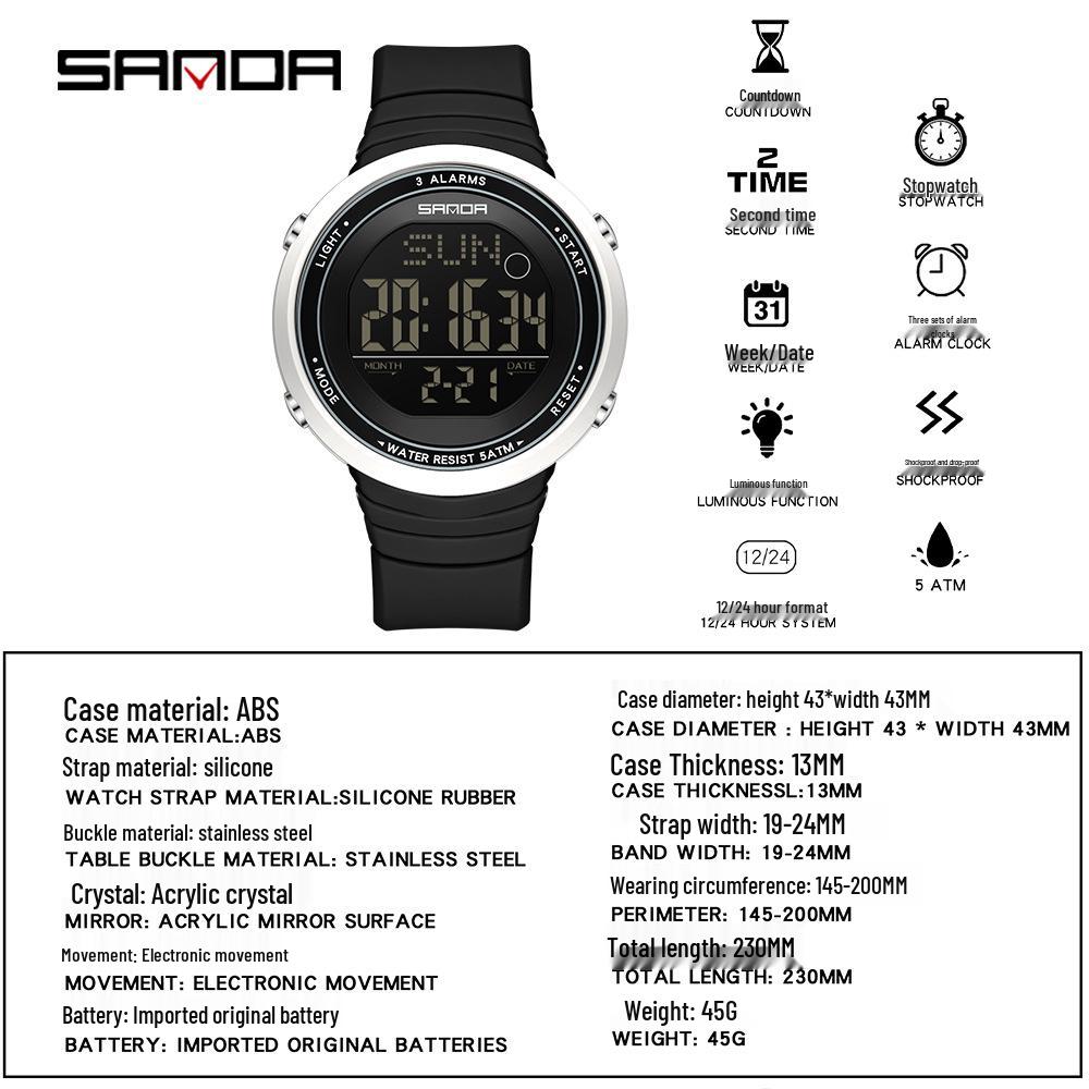 Sanda Waterproof Multifunction Luminous Sports Watch - Unisex Outdoor Fashion with Alarm Clock