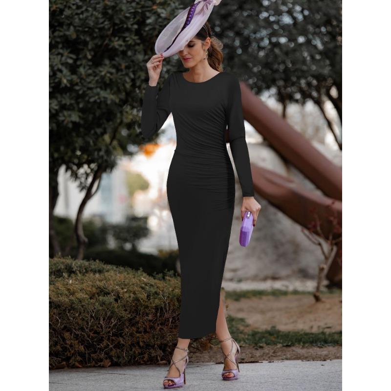 Women's Elegant Pleated Slim Dress Sexy Hip Dress