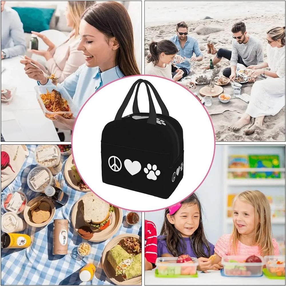 Lunch Bag Peace Love Paw Insulated Lunch Box Cooler Thermal Waterproof Reusable Tote Bag for Travel Work Hiking Picnic