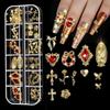 1 Set 3D Nail Art Charms 12 Grids Metal Love Heart Flower Butterfly Charms DIY Nail Design Crafting Manicure Decoration Accessories