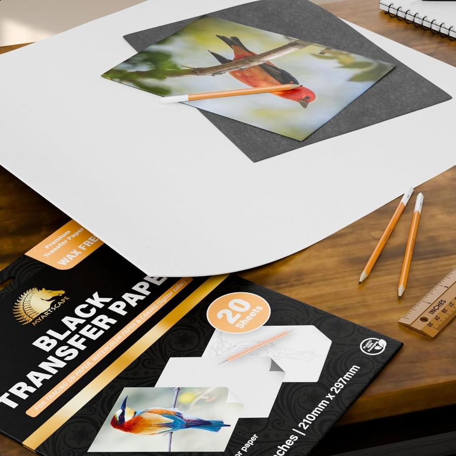 

MyArtscape Графитовая трансферная бумага 20 черных листов Без воска Стираемая Не размазывающаяся Идеально подходит для рисования Калькирования и Акварельного перевода United States