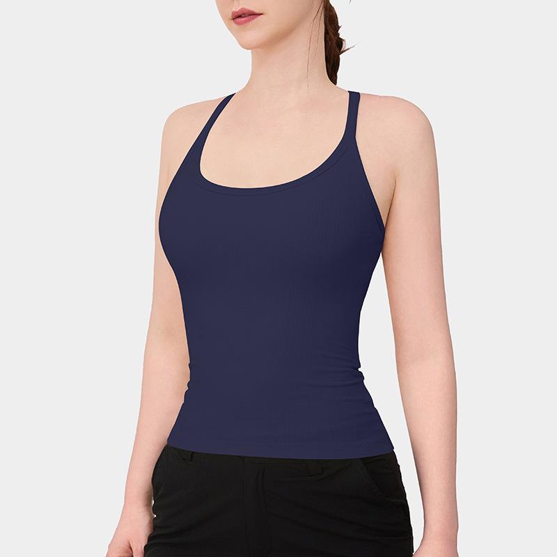 

Женский спортивный бюстгальтер-майка с перекрещенной спинкой и вкладышами - Утягивающая майка для йоги для летнего фитнеса Small