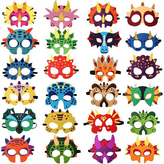 DANGSHAN 24 упаковки масок динозавров, принадлежности для вечеринки для детей, подарки на вечеринку с динозаврами, 24 разных вида масок динозавров из фетра, костюмы для дня рождения