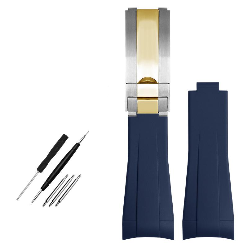 Gummiarmband mit gebogenem Ende für Rolex-Uhren, 20 mm, Silikonarmband, verhindert Staub, Herrenarmband, wasserdicht