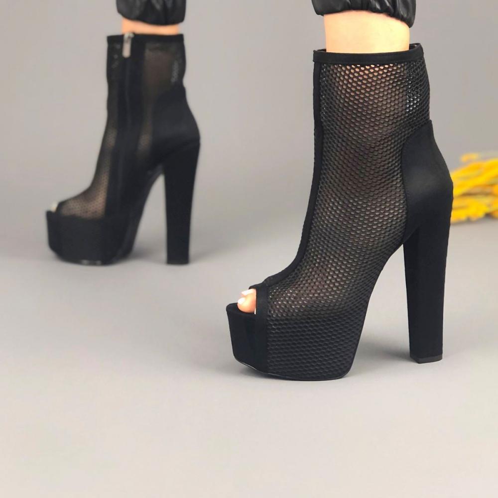 

Женские черные замшевые туфли на платформе с черной сеткой Туфли на каблуке