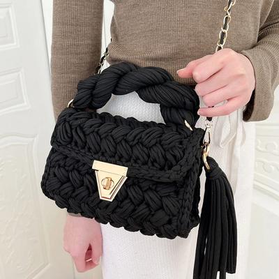 Mode Wolle stricken handgemachte Häkeln Umhängetasche Quaste Stofftaschen für Frauen Designer Faden Crossbody Flossentasche