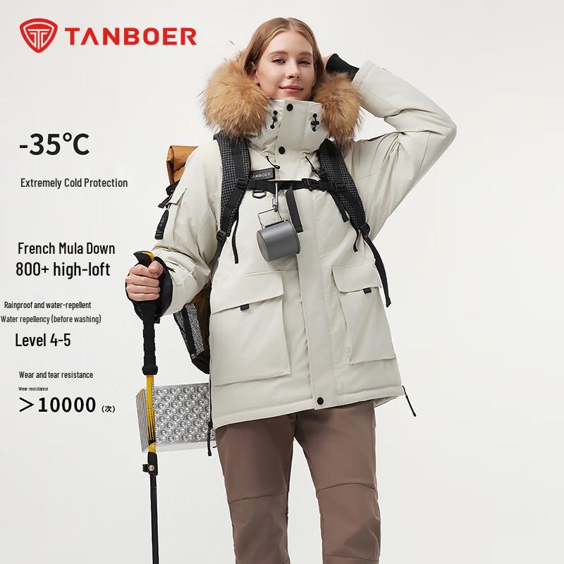 Tanboer Unisex Faux Fur Hooded Duck Down Parka