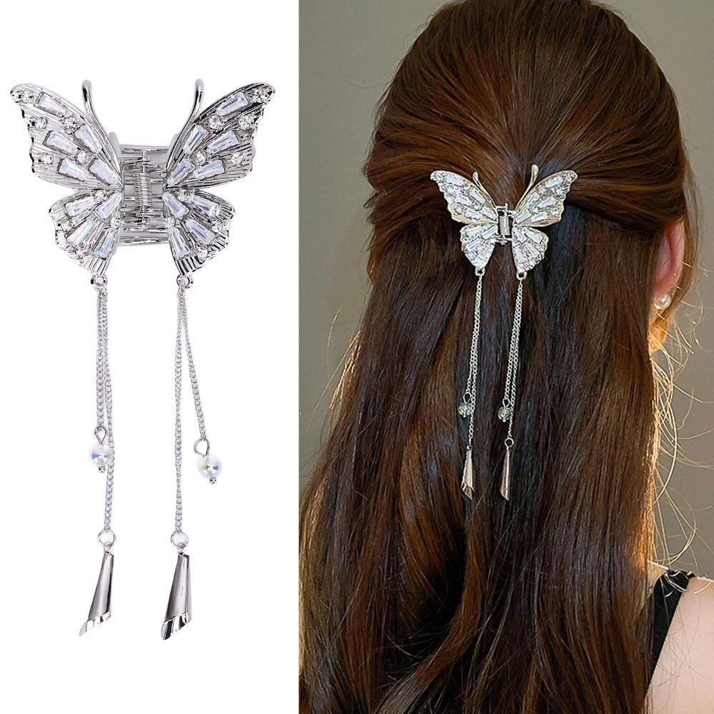 Exquisite Shiny Rhinestone Tassel Hair Claw Clip Butterfly Hair Claw Clip  Women Hair Accessories