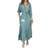 European and American women's clothing, new spring models, temperament commuter shirt V-neck solid color waist dress