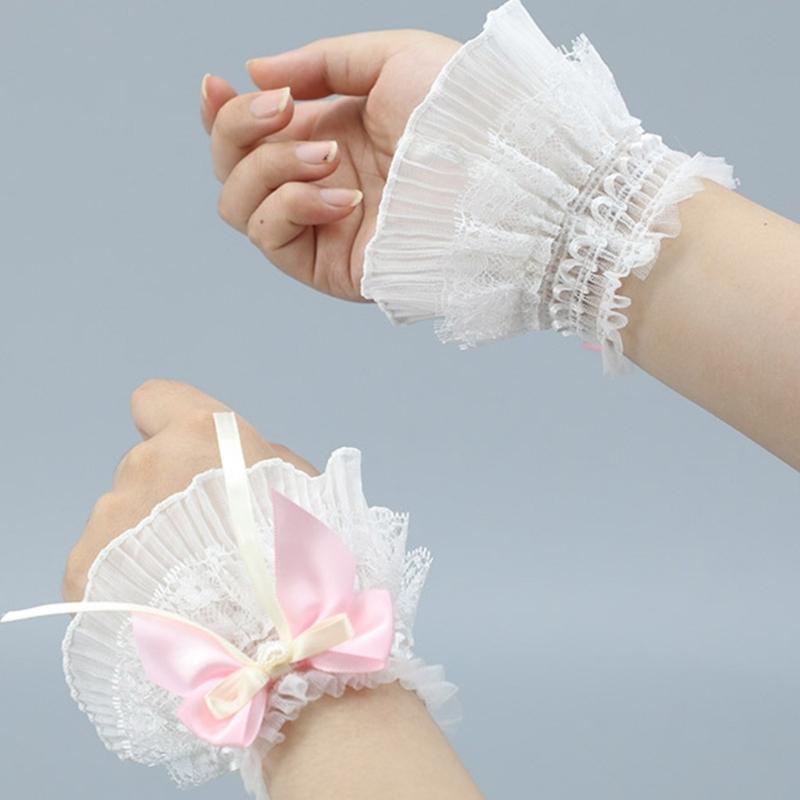 Sheer Ruffle Lace Cuffs Girls Elastic Wrist Cuffs for Y2k Girls Taking Photo Shirt Decorations Female Lace Wrist Cuffs