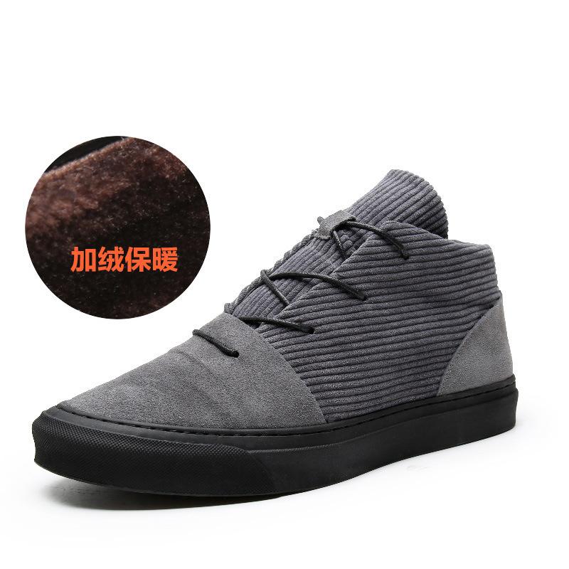 Winter Japanese Tide Shoes Anti-velvet Leather Corduroy Casual Shoes Velvet High-top Tooling Shoes