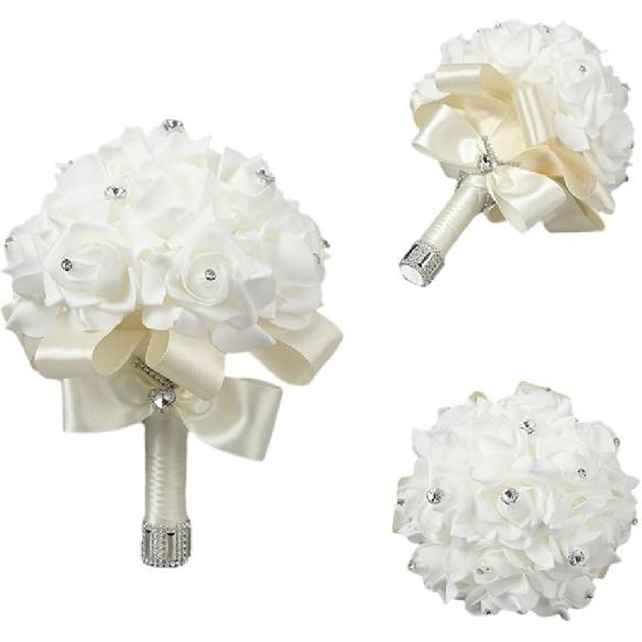 Hand Flower Toss Rose Wedding Pe Foam Simulation Bouquet Sparkling Rhinestone Jewelry Hand Flower Toss Bouquet Diamond