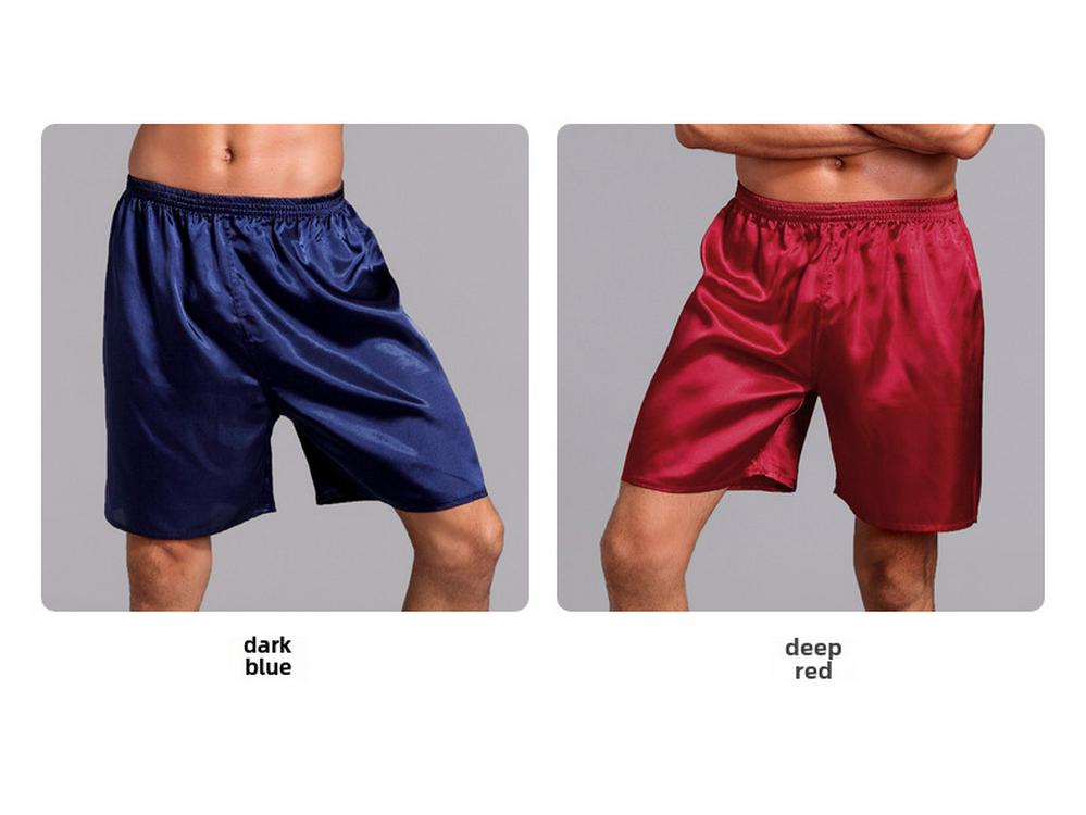 Herren-Boxershorts aus Satin-Seide, einfarbig, lockere Sommer-Pyjama-Shorts