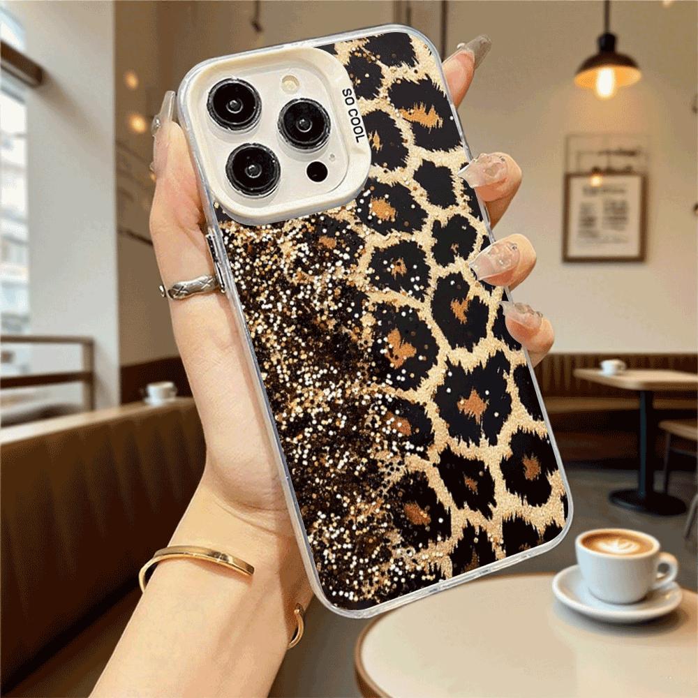 Golden Leopard Print with Glitter Hard Phone Case for Xiaomi Redmi Note 15 14 13 12 11 Pro Plus Shockproof Protective Cover