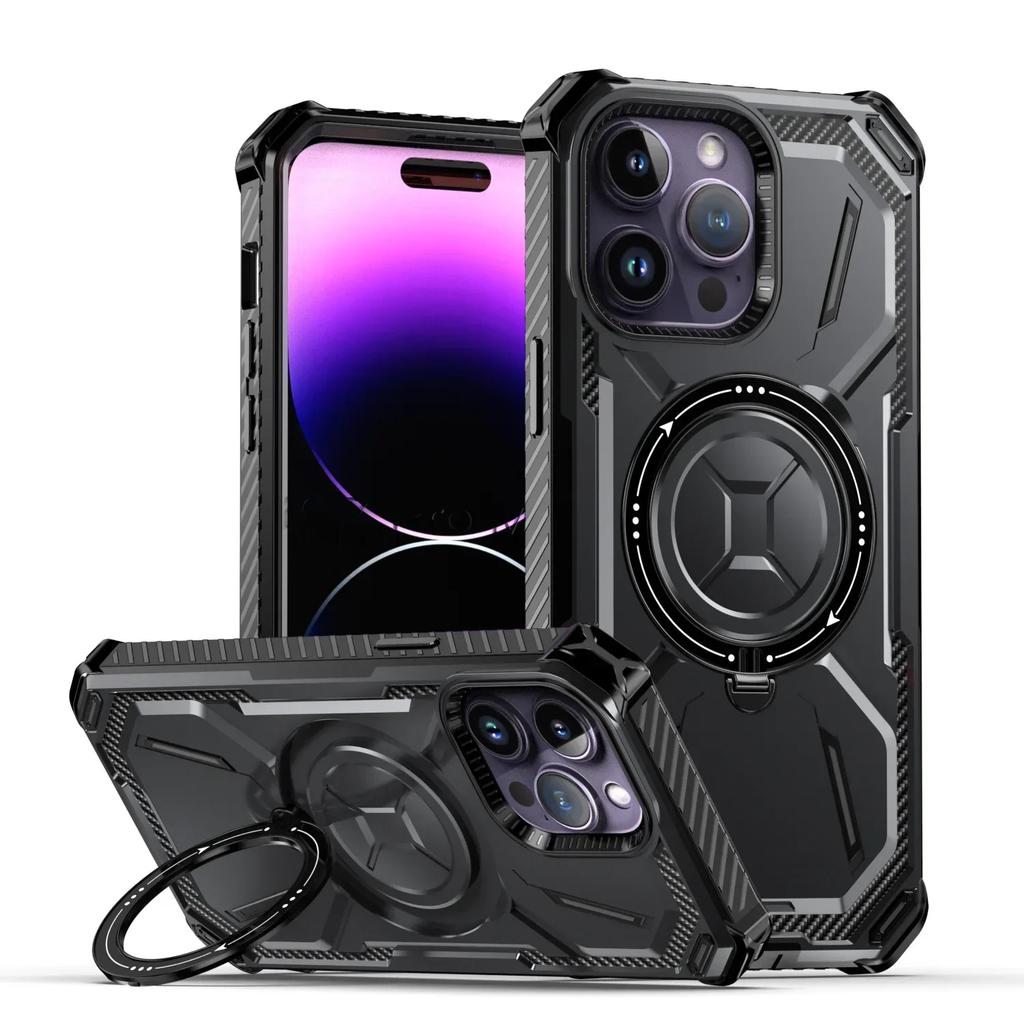 Für iPhone 16 15 14 Plus 13 12 11 Pro Max XR 7 8 Armor Rugged für MagSafe Magnetische Telefonhülle mit Ringhalter-Ständer