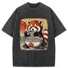 Harajuku Summer Fashion Tees Vintage Cute Raccoon Eating Ramen Funny Japanese Washed T-Shirt Holiday Short Sleeve Tops