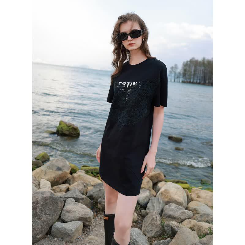 Women s Casual Lace Patchwork T-Shirt Dress M