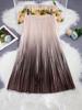 Women's Spring/Summer Elegant Pleated Skirt with Rhinestone Gradient Design
