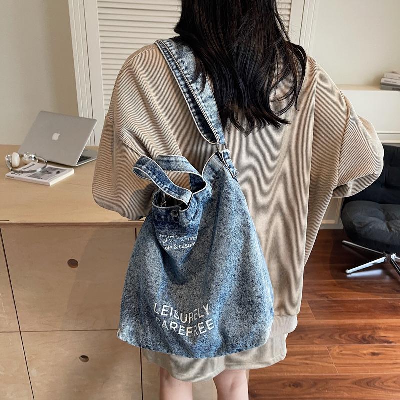 Modna Torba na Ramię Retro Denim o Dużej Pojemności - Torba Crossbody Tote dla Studentów