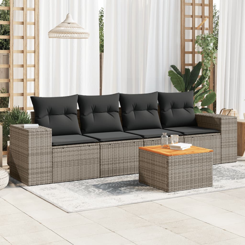 Vidaxl 5-Cz. Garden Lounge Set, Cushions, Grey PE Rattan