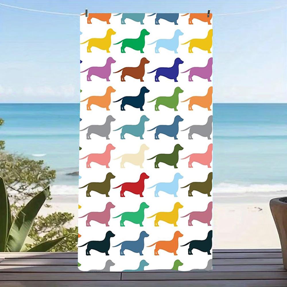 Rainbow Multi Tone Dachshund Silhouette Beach Towel,lightweight sand-block fabric for lake visits,pool rest & park downtime