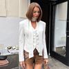 Casual Striped Blazer Coats Women 2026 Spring V Neck Scarf Lace Up Jackets Long Sleeves Coat Female Fashion High-End Formal Tailored Coat Outwear