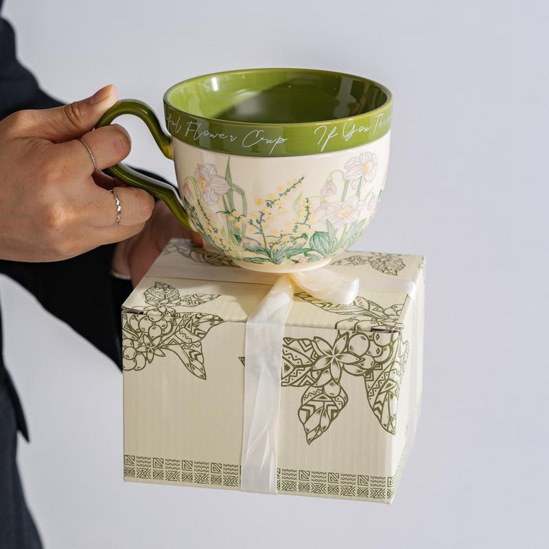 

French Retro Coffee Cups Ceramic Cups Large Capacity Mugs Design Sense Niche Couple Cups Birthday Gifts for Children 460ml