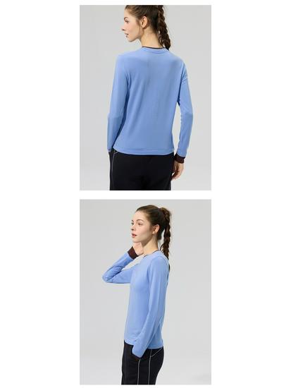 Merino Wool Seamless Color Block Two-Piece Sports Long Sleeve T-Shirt