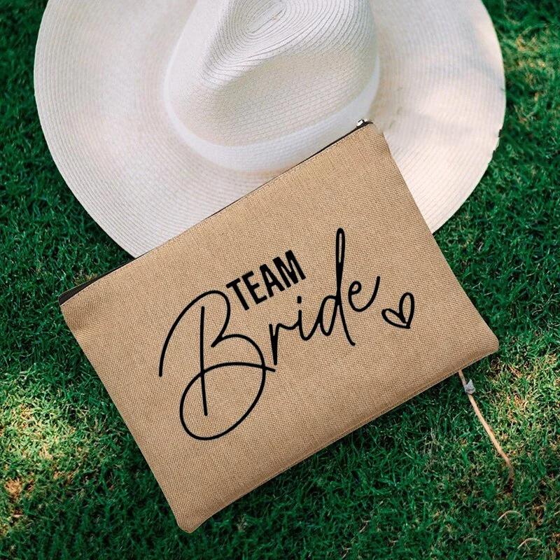 2023 Team Bride Printed Canvas Makeup Bag Bridesmaid Pocket Lipstick Wash Bag for Wedding Travel Lipstick Bags Storage Organizer