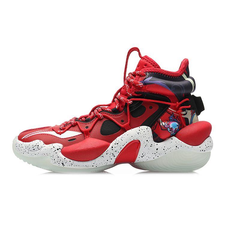 Li Ning Kids Air Raid 6 Comfortable Versatile High Top Basketball Shoes Kids Basketball Shoes Red Black YKBR002-9