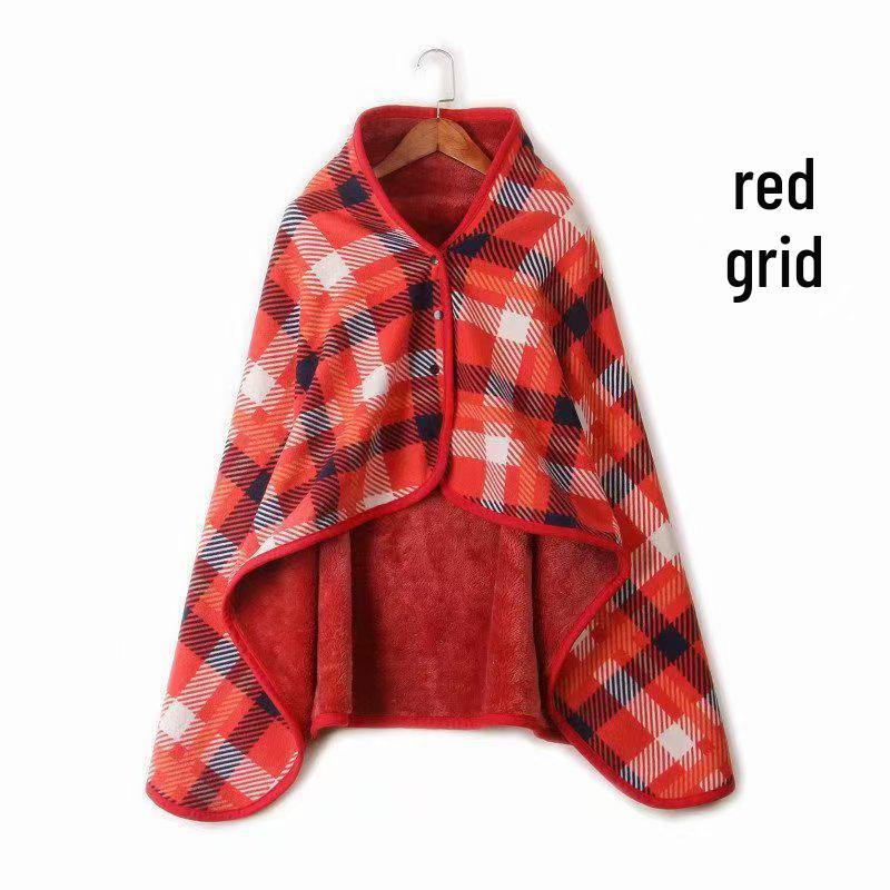 Double-Layer Fleece Shawl Blanket with Buckle - Warm, Multifunctional Office Blanket for Women