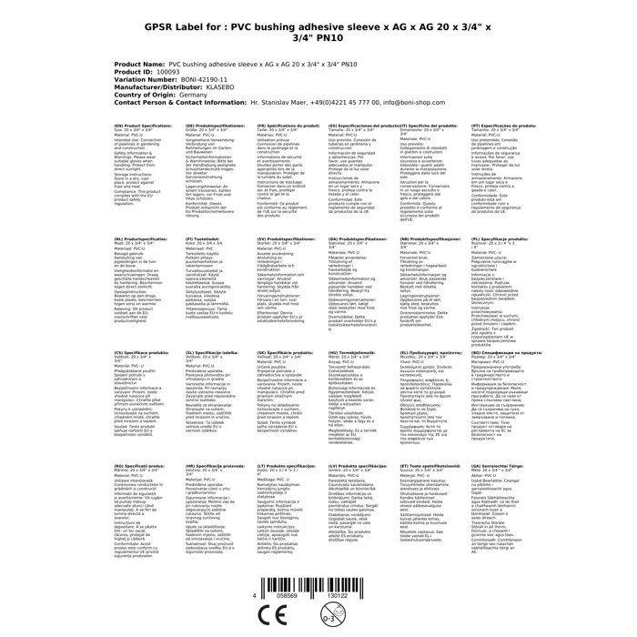 PVC Fitting, Socket X Threaded, 20mm X 3/4", PN10