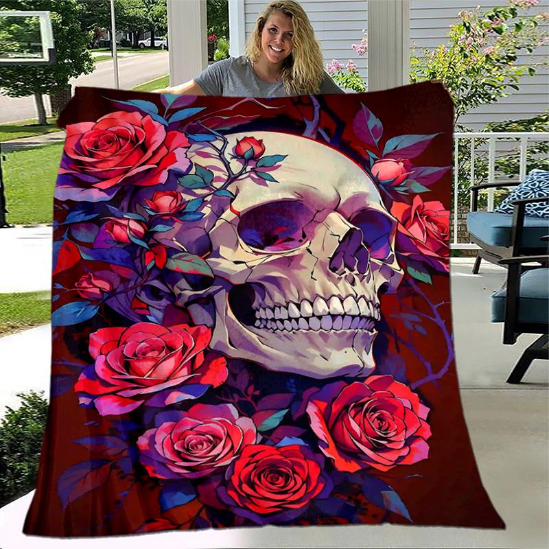 1pc Skull & Blooms Cartoon Blanket Soft and Cozy Throw for Home Decor, Perfect Gift for and , Living Room .K080