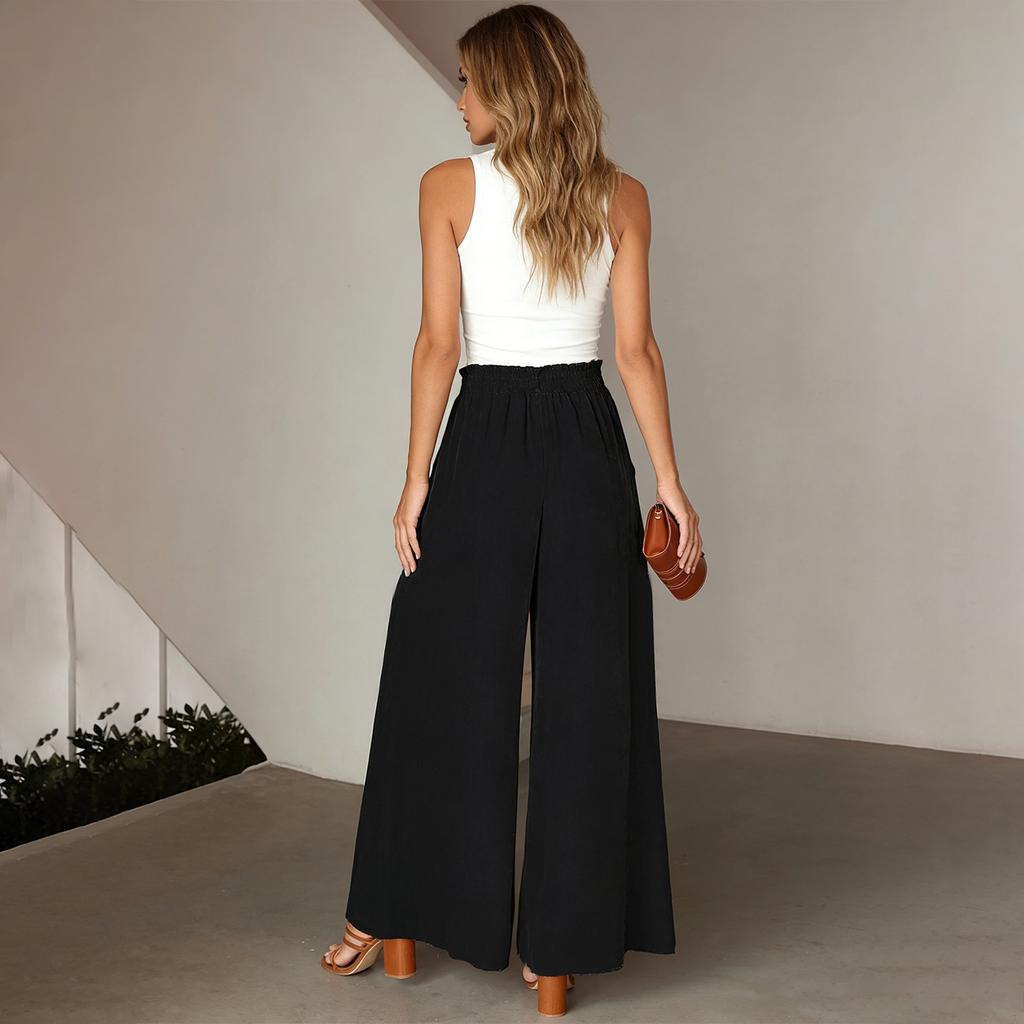 Women's Fashionable Bohemian Wide-leg Trousers With Elastic Waist And Polka Dot Print Long Skirt Pants