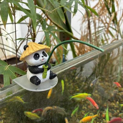 Cartoon Panda Fishing Figurine Sitting Panda Resin Statue Sculpture Outdoor Yard Fishpond Aquarium Fish Tanks Edge Decoration Ornament