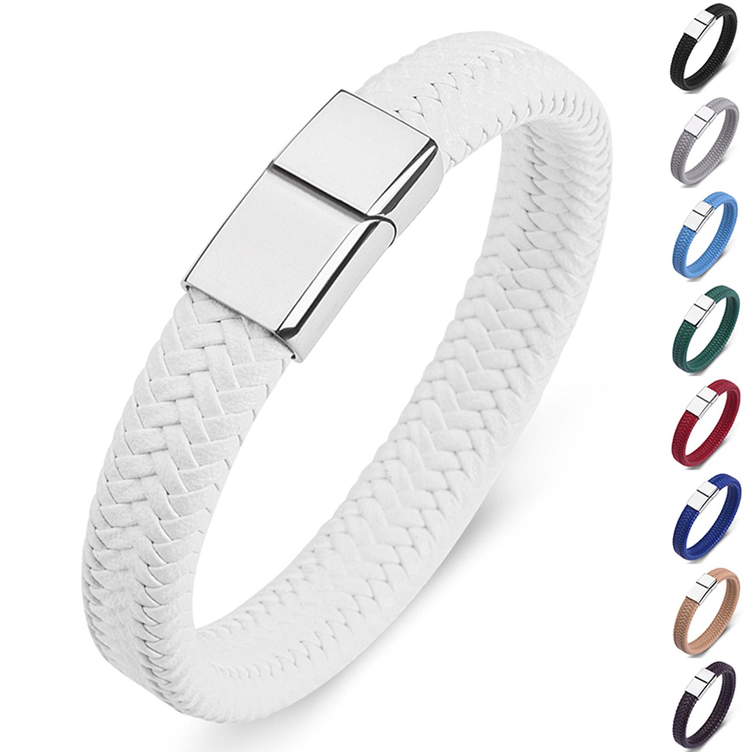 

Плетеный кожаный браслет из титановой стали с магнитной пряжкой, подходит для мужчин и женщин.