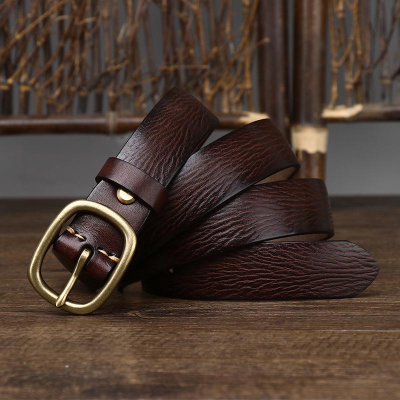 Handmade Retro Copper Buckle Ladies Belt Leather Belt Simple and Versatile Pin Buckle
