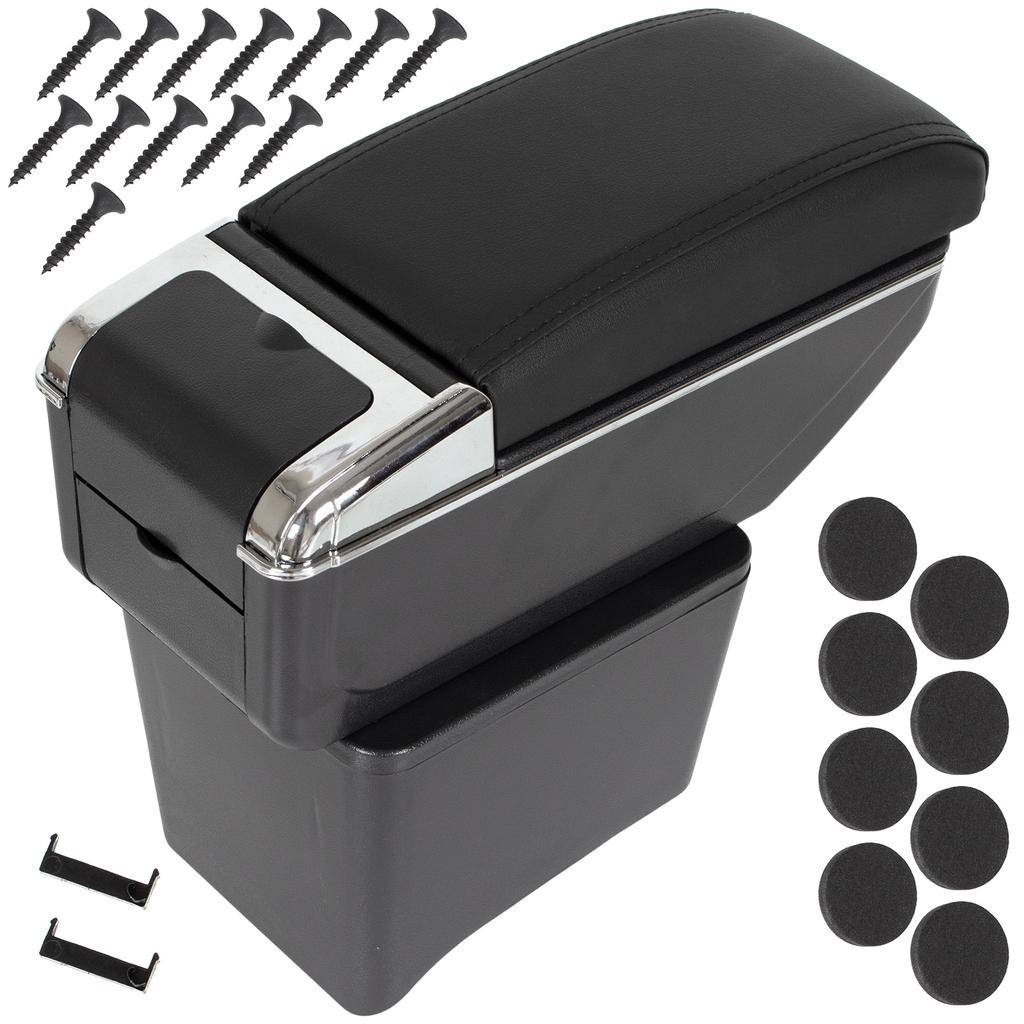 VW Polo 9N 01-09 Armrest with Storage Box, Black Eco Leather & Mounting Kit