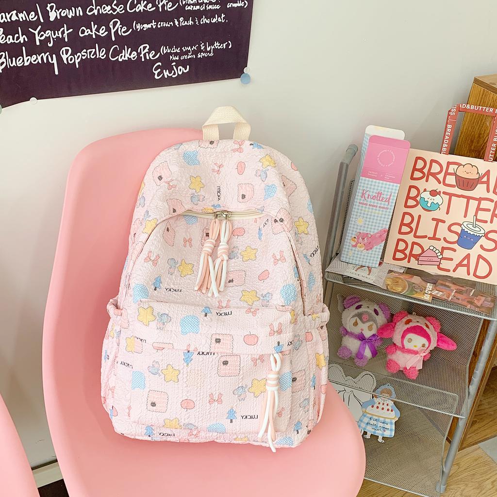 Schoolbag Schoolbag for Girls, Junior High School Girls Ins Wind 1011 New High-value College Students, Lightweight Backpacks, Cute Cartoon Shoulders
