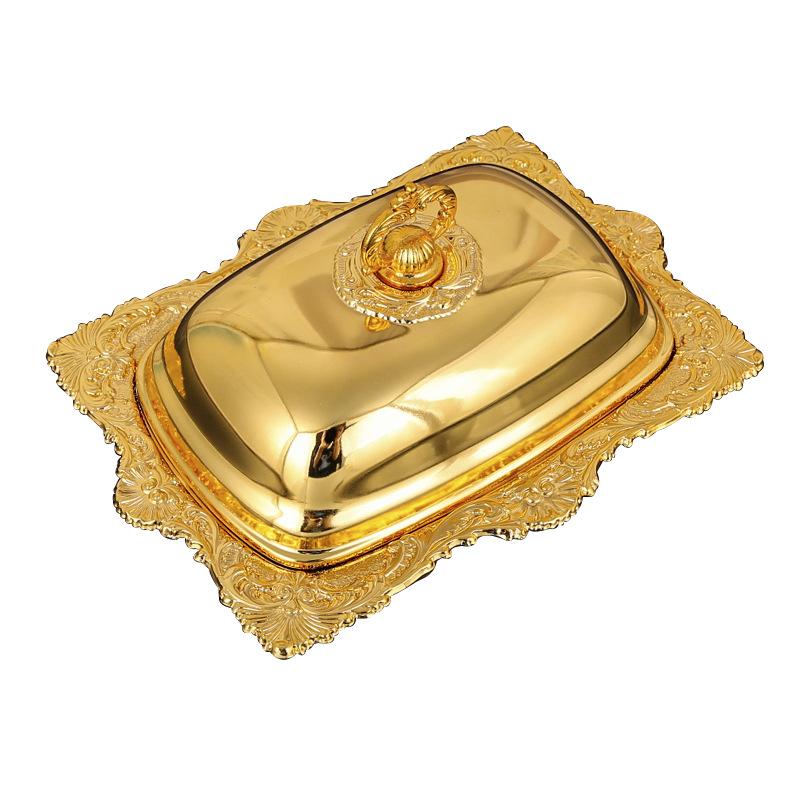 European-Style Rectangular Cake Tray with Lid Vintage Metal Fruits Serving Tray Decorative Candy Snacks Dish for Candy Party золотой