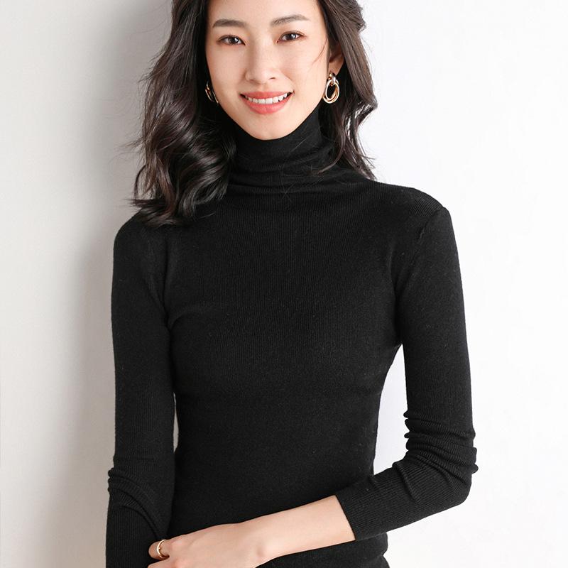 Women's Slim Fit High Neck Wool Sweater - Lightweight, Sheer Base Layer for Spring and Autumn