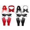 Themed Photo Costume Accessories with Upswept Glasses, Dotted Hairband, Scarf and Gloves for a 1950s Party Style