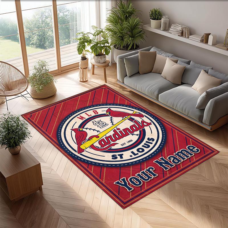 St. Louis Cardinals Crystal Velvet Rug, Custom Name Text Personalized Non‑Slip Floor Mat for Home Decor Gift