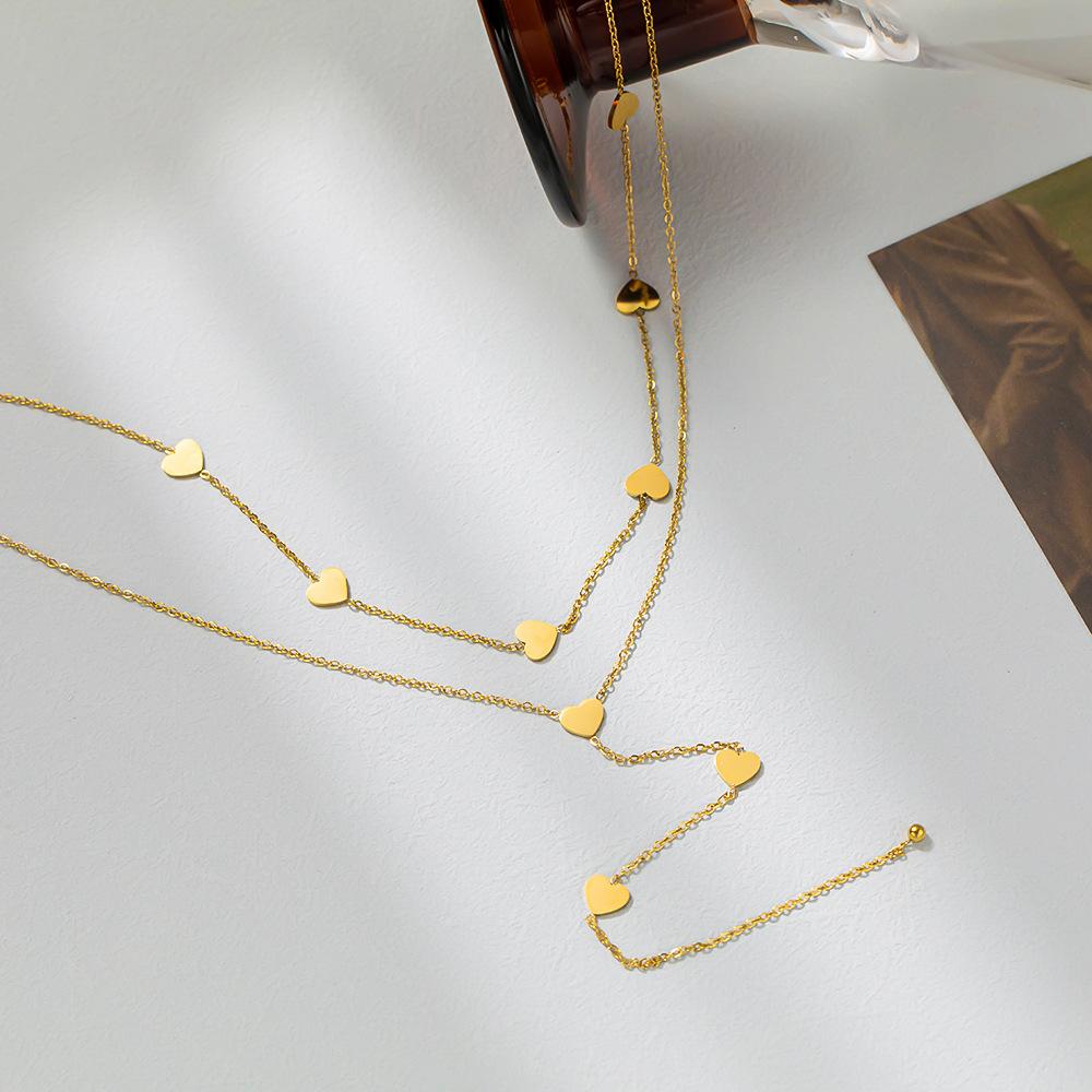 316L Stainless Steel Hip Hop PunkVintage Multilayer Heart Pendant Necklace For Women Double Layer Chain Necklace