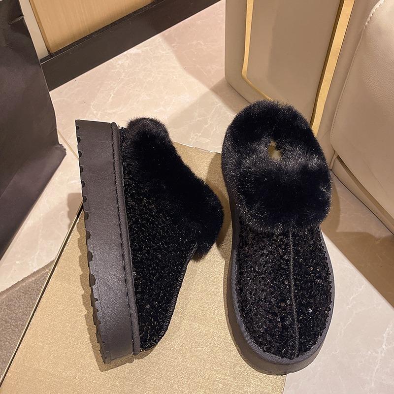 Fashion Winter Snow Boots Women's Fashion Round Toe Sequin Platform Non-Slip Wear-Resistant Plush Warm Cotton Boots