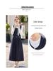 Women's Summer 2025 Dark Blue Denim Three-Piece Set: Short-Sleeved Shirt, Midi Skirt, and Suit Skirt in Korean Style