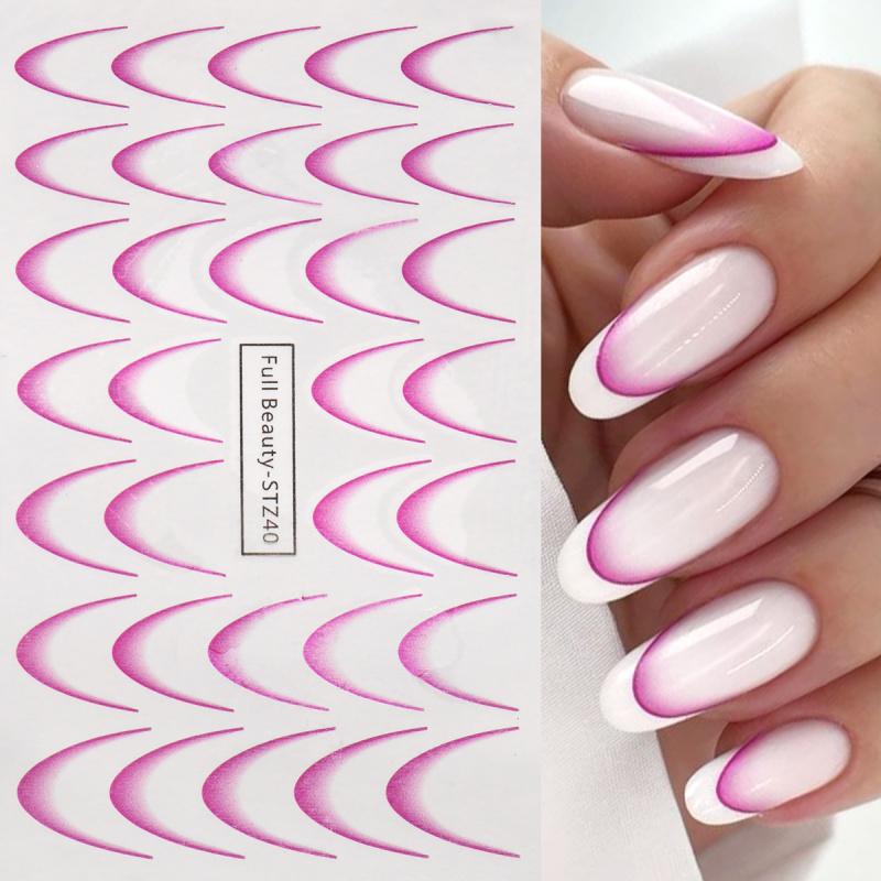 8pcs Gradient French Nail Art Stickers Ink Blooming Wave Line Water Transfer Sliders Decals DIY Ombre Manicure Decorations